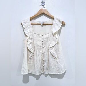 Express Ivory Button-Up Cotton Ruffle Petite Blouse Size Small